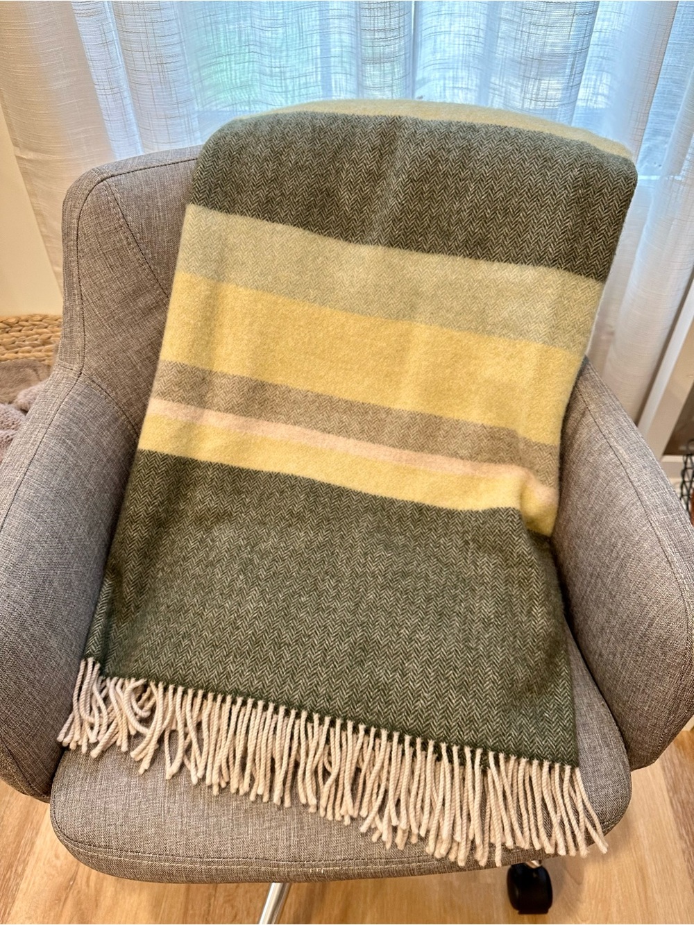 John Hanley Green Striped Throw 100% Lambs Wool from Ireland